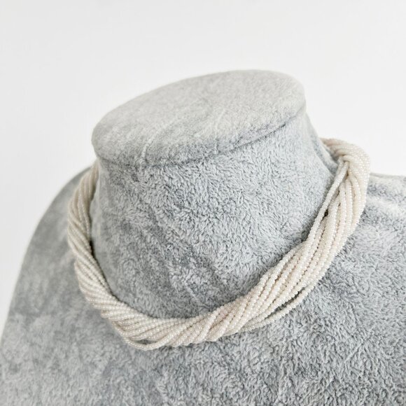 Vintage Beaded Twist Choker Necklace Wedding Bridal Fancy Pearl Iridescent White - Picture 1 of 3